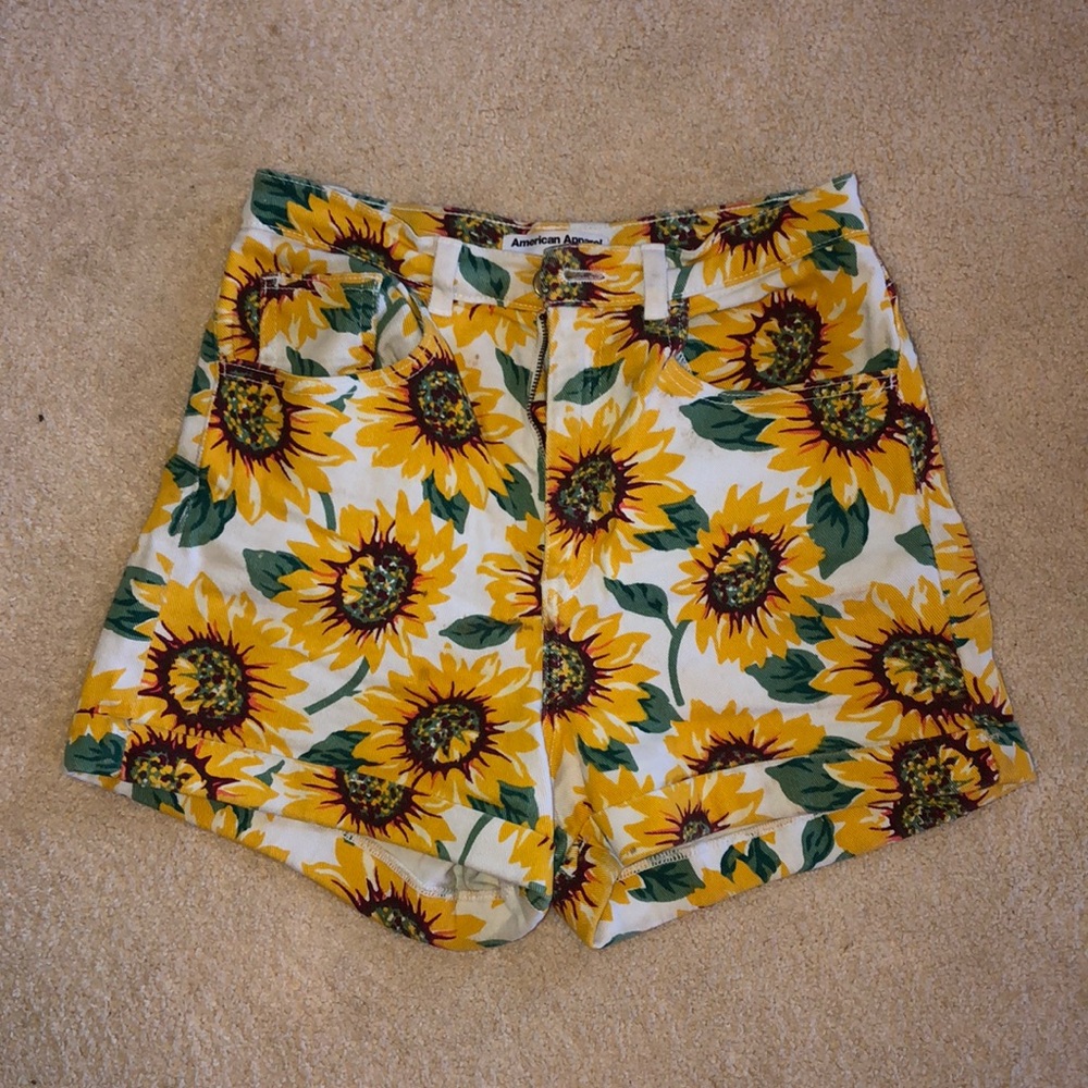 AMERICAN APPAREL HIGH WAISTED SUNFLOWER SHORTS
